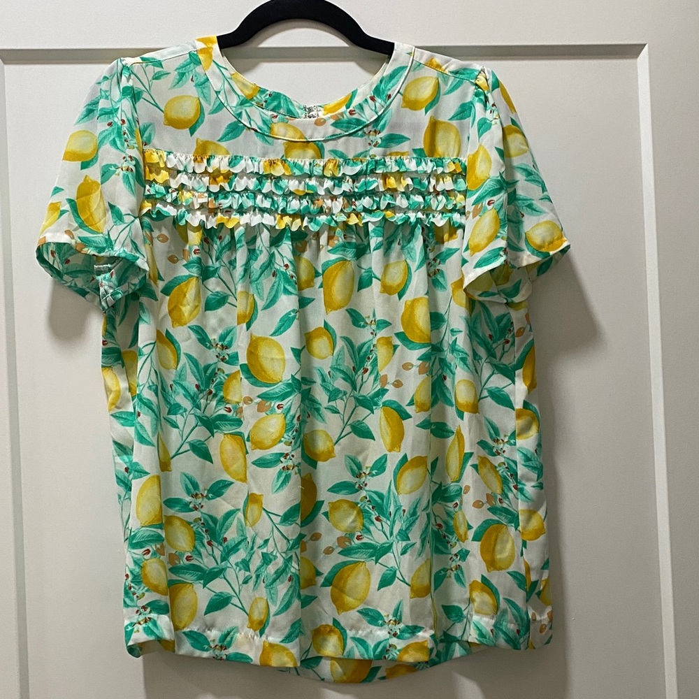 Elle Lemon Print Blouse - Green and Yellow